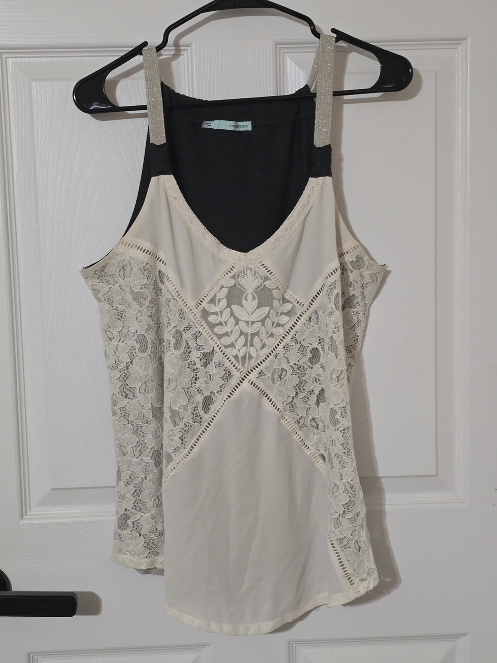 Women's Cream Lace Inset Tank Top